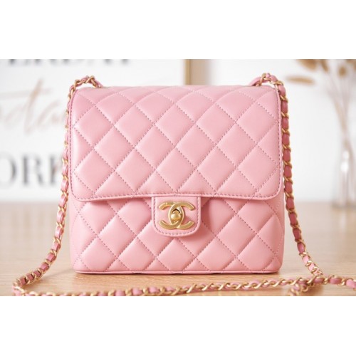 Chanel Piel de cordero MINI BOLSO CON SOLAPA AS3648 rosa