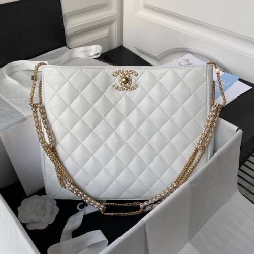 Chanel Bolso de hombro de piel de cordero AS2977 blanco
