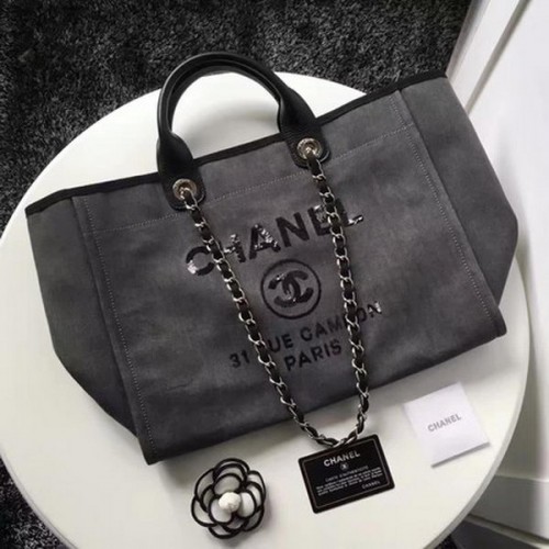 Bolso de compras grande de lona Chanel A1679 Gris