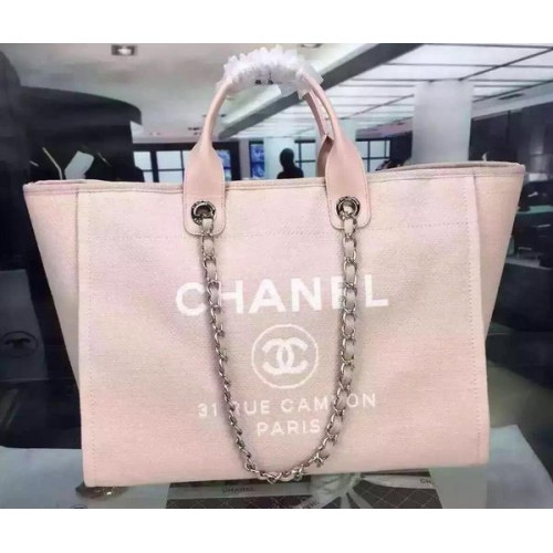 Bolso de compras grande de lona Chanel A1679 Rosa