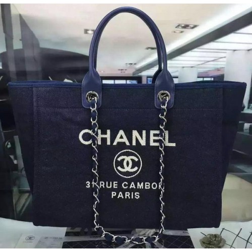 Bolso de compras grande de lona Chanel A1679 Royal