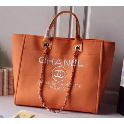 Bolso de compras grande de lona Chanel A5002 Naranja