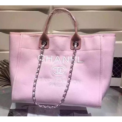 Bolso de compras grande de lona Chanel A5002 Rosa