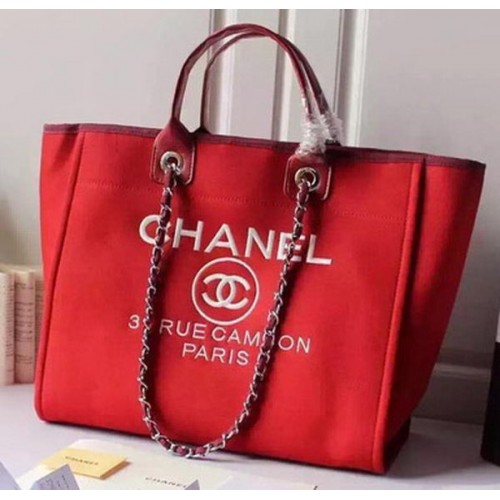 Bolso de compras grande de lona Chanel A5002 rojo