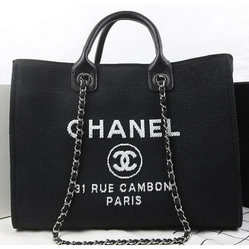 Bolso de compras grande de lona Chanel A67002 Negro