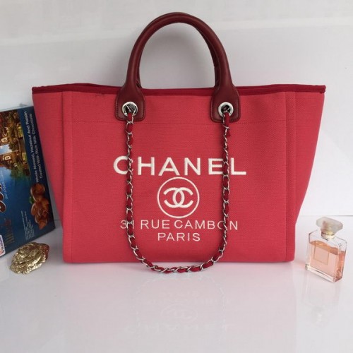 Bolso de compras grande de lona Chanel A68046 Rosa