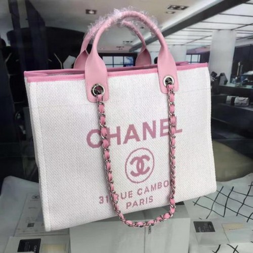 Bolso de compras grande de lona Chanel CHA1679 Rosa