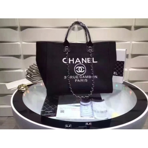 Bolso de compras grande de lona Chanel CNA1679 Negro