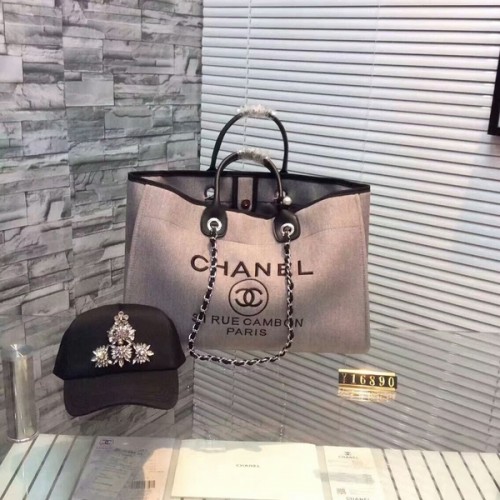 Bolso de compras grande de lona Chanel CNA1679 Gris