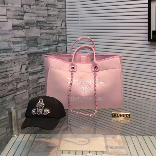 Bolso de compras grande de lona Chanel CNA1679 Rosa claro