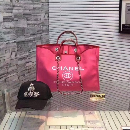 Bolso de compras grande de lona Chanel CNA1679 Rosa