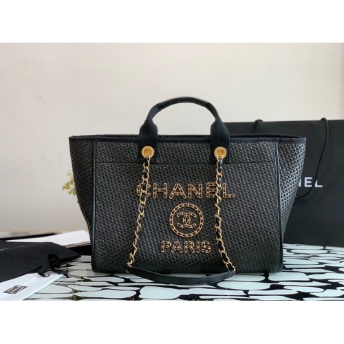 Chanel Bolsa de la compra de tejido grande A66942 Negro