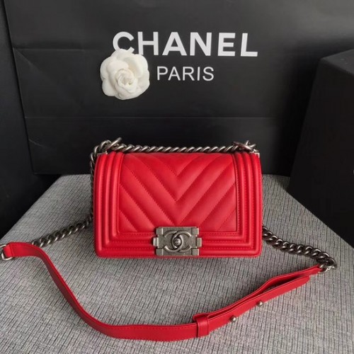 Chanel Le Boy Flap Bolso de hombro Original Piel de becerro A67085 Hebilla de plata roja brillante