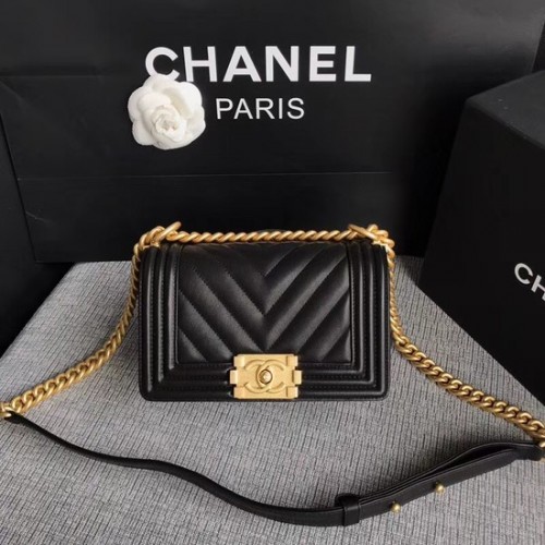 Chanel Le Boy Flap Bolso de hombro Original Piel de becerro A67085 hebilla de oro negro