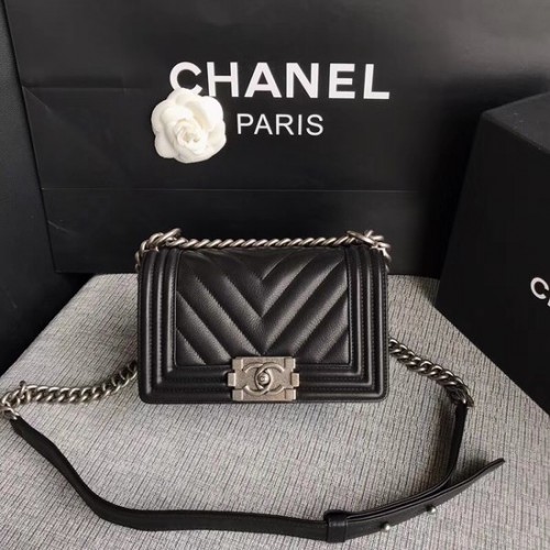 Chanel Le Boy Flap Bolso de hombro Original Piel de becerro A67085 negro plata Hebilla