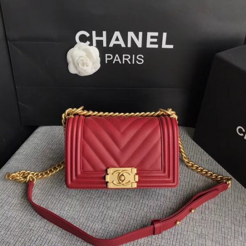 Chanel Le Boy Flap Bolso de hombro Original Piel de becerro A67085 Hebilla de oro rojo oscuro