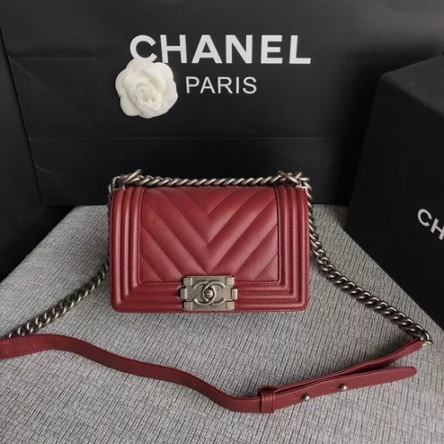 Chanel Le Boy Flap Shoulder Bag Original Caviar Leather P67085 Deep red silver Hebilla