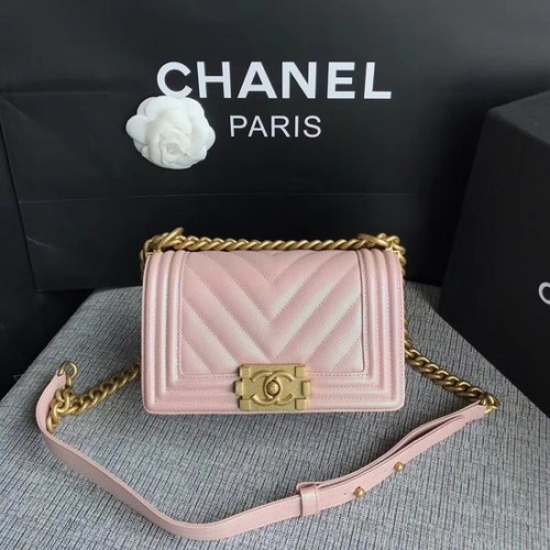 Chanel Le Boy Flap Shoulder Bag Original Caviar Leather P67085 hebilla de oro rosa
