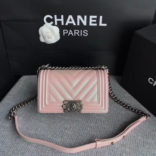 Chanel Le Boy Flap Shoulder Bag Original Caviar Leather P67085 hebilla de plata rosa