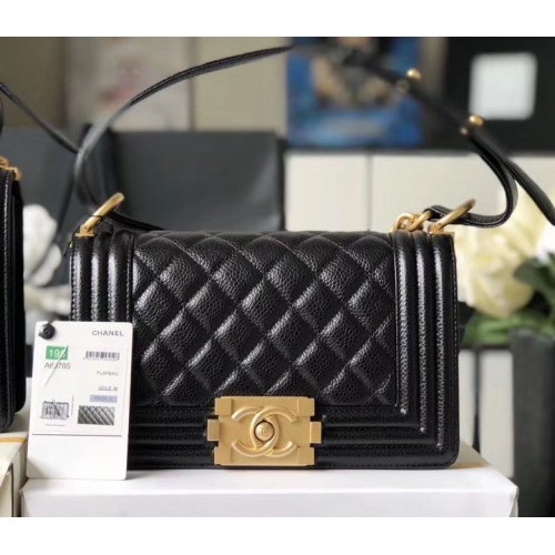 Chanel Le Boy Flap Bolso de hombro Original Cavier Leather A67085 Hebilla de oro negro