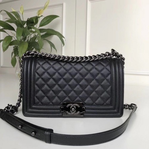 Bolso de hombro Chanel Leboy Original de piel de becerro A67086 negro metal tono pistola