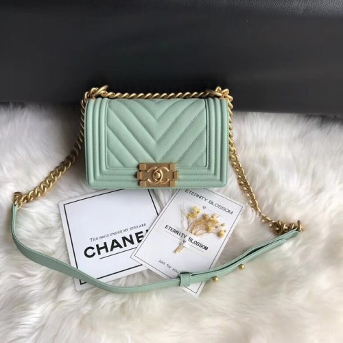 Chanel Leboy Original Caviar cuero Bandolera A67085 Cadena de oro verde claro