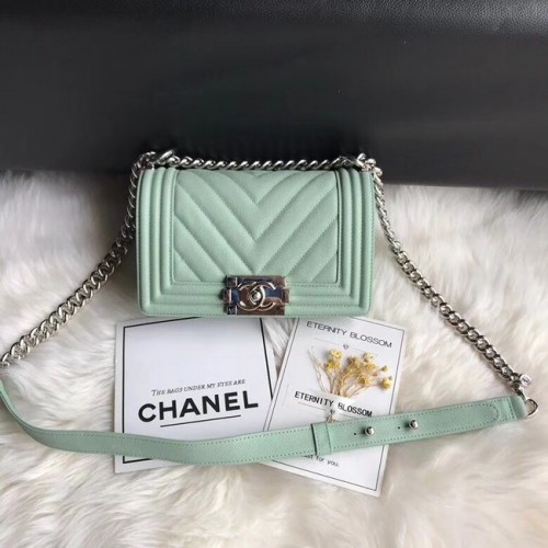 Chanel Leboy Original Caviar cuero Bandolera A67085 Cadena de plata verde claro