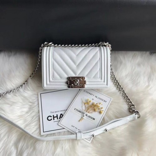 Chanel Leboy Original Caviar bolso de hombro de cuero A67085 cadena de plata blanca