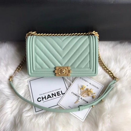 Chanel Leboy Original Caviar cuero Bandolera A67086 Cadena de oro verde claro