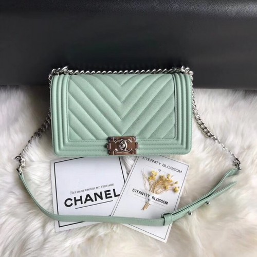 Chanel Leboy Original Caviar cuero Bandolera A67086 Cadena de plata verde claro