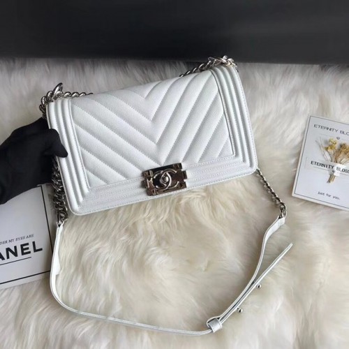 Chanel Leboy Original Caviar bolso de hombro de cuero A67086 cadena de plata blanca