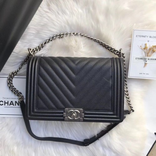 Chanel Leboy Original Caviar cuero Bandolera Negro A67087 Plata