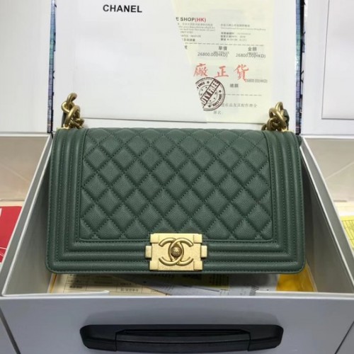 Chanel Leboy Original bolso de hombro de cuero de caviar A67086 cadena de oro verde