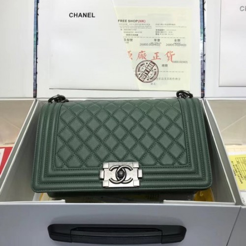 Chanel Leboy Original bolso de hombro de cuero de caviar A67086 cadena de plata verde