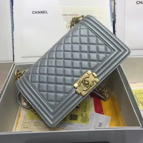 Chanel Leboy Original bolso de hombro de cuero de caviar A67086 cadena de oro plateado