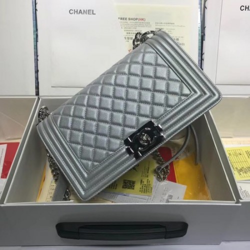 Chanel Leboy Original bolso de hombro de cuero de caviar A67086 plata cadena de plata