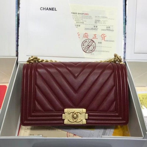 Chanel Leboy Original cuero de caviar Bolso de hombro V67086 Vino cadena de oro