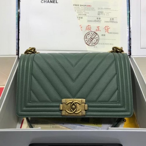 Chanel Leboy Original bolso de hombro de cuero de caviar V67086 cadena de oro verde