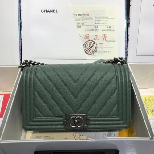 Chanel Leboy Original bolso de hombro de cuero de caviar V67086 cadena de plata verde