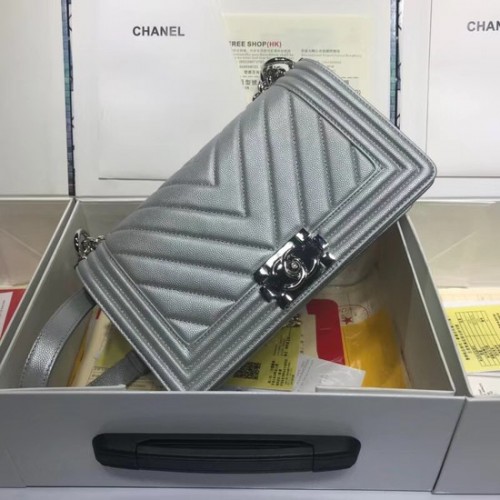 Chanel Leboy Original bolso de hombro de cuero de caviar V67086 plata cadena de plata