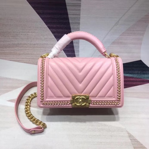 Chanel Leboy Original cuero Bandolera V67086 oro rosa -Tono Metal