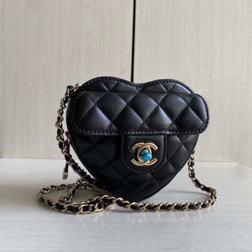 Chanel 2022S Love Heart Original Lambskin Crossbody Cadena Mini Bolso AS3191 Negro