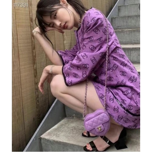 Chanel 2022S Love Heart Original Lambskin Crossbody Cadena Mini Bolso AS3191 Púrpura