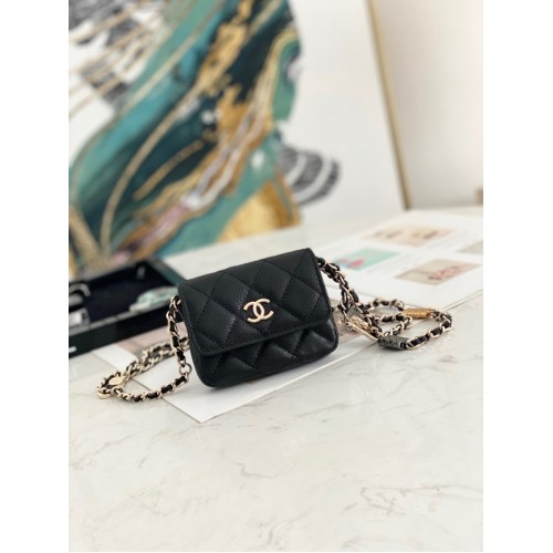 Chanel MINI RIÑONERA Metal dorado 81161 NEGRO