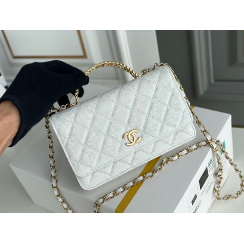 Chanel BOLSO MINI SOLAPA CLUTCH CON CADENA Metal dorado 22SS blanco