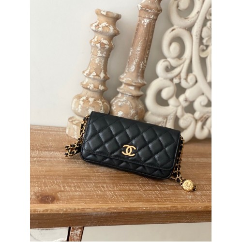 BOLSO MINI SOLAPA Chanel Piel de cordero Metal dorado AP81210 NEGRO