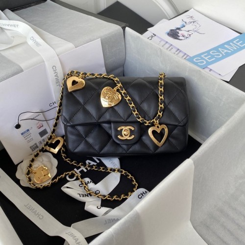 Chanel MINI BOLSO CON SOLAPA Piel de cordero Metal dorado AS3457 negro