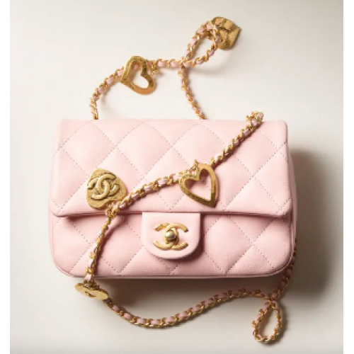 BOLSO MINI CON SOLAPA Chanel Piel de cordero Metal dorado AS3457 rosa