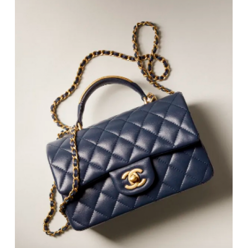Chanel BOLSO MINI SOLAPA CON ASA SUPERIOR AS2431 azul oscuro
