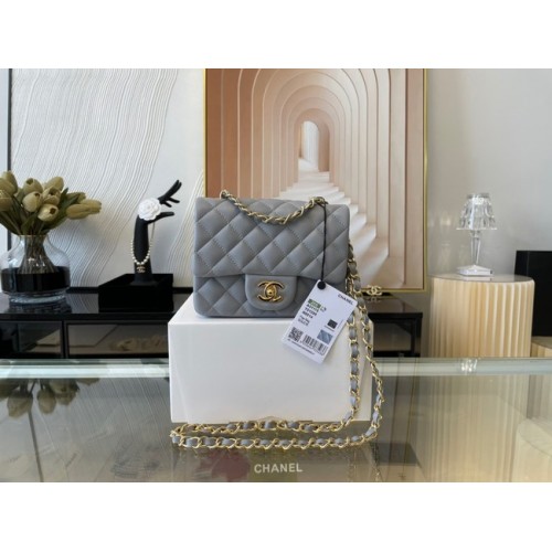 Chanel MINI Bolso con solapa Original piel de oveja 1115 gris